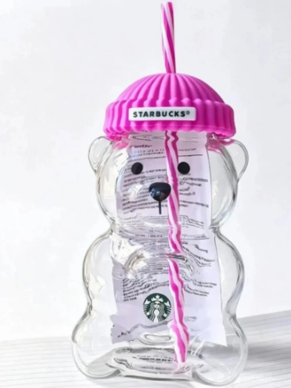 2026 Starbucks Bearista Rose Red Bear Glass Tumbler Cold Cup w/ Straw